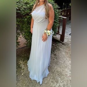 Birdie Grey floor length, one shoulder dress